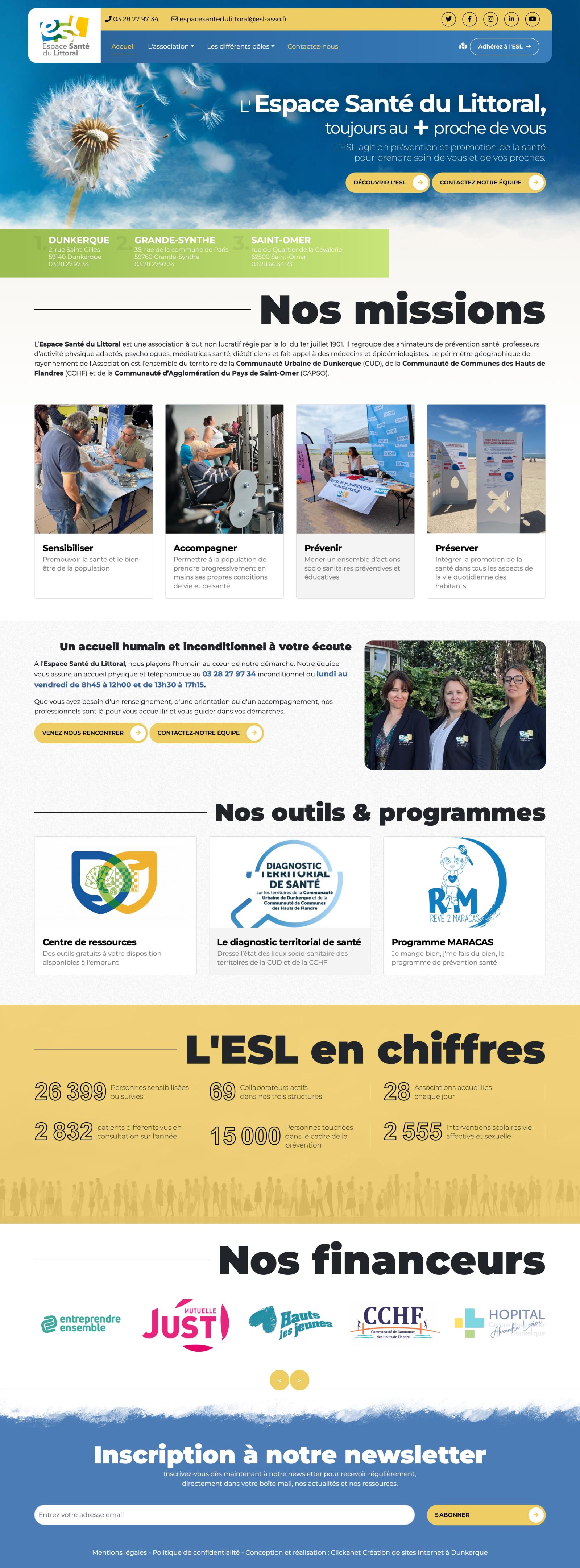 Site Internet Espace Santé du Littoral réalisé par Clickanet