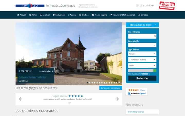 Site Internet Immouest Dunkerque réalisé par Clickanet