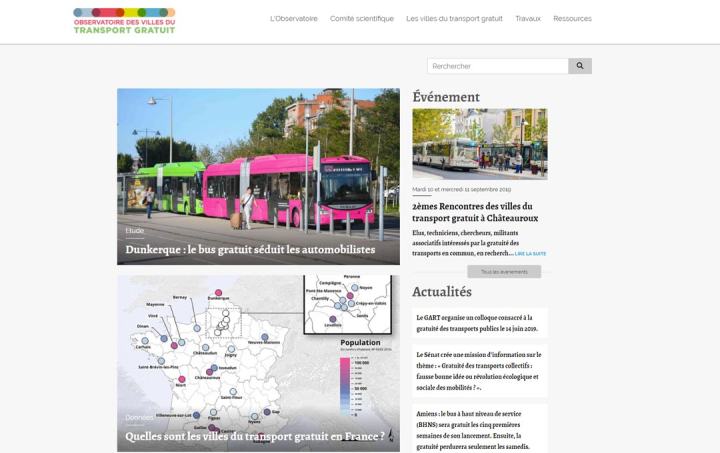 Site Internet Observatoire des villes du transport gratuit réalisé par Clickanet