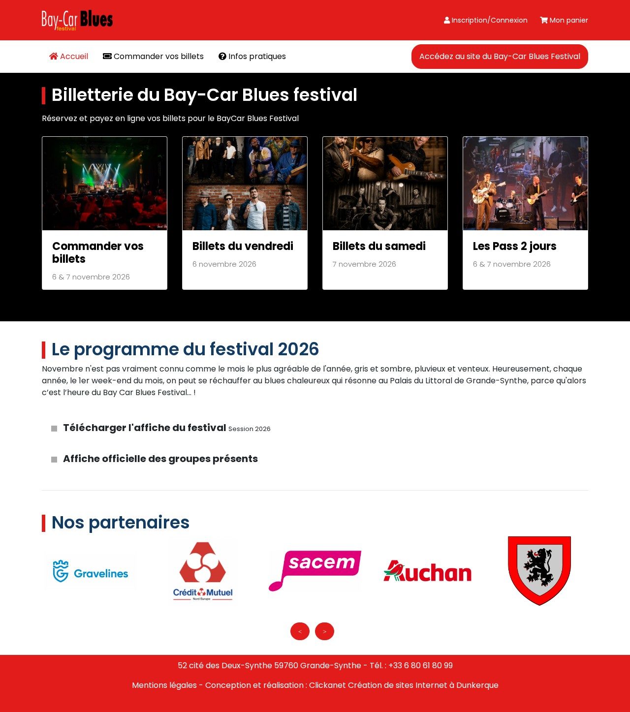 Site Internet Billeterie Bay-Car-Blues festival réalisé par Clickanet