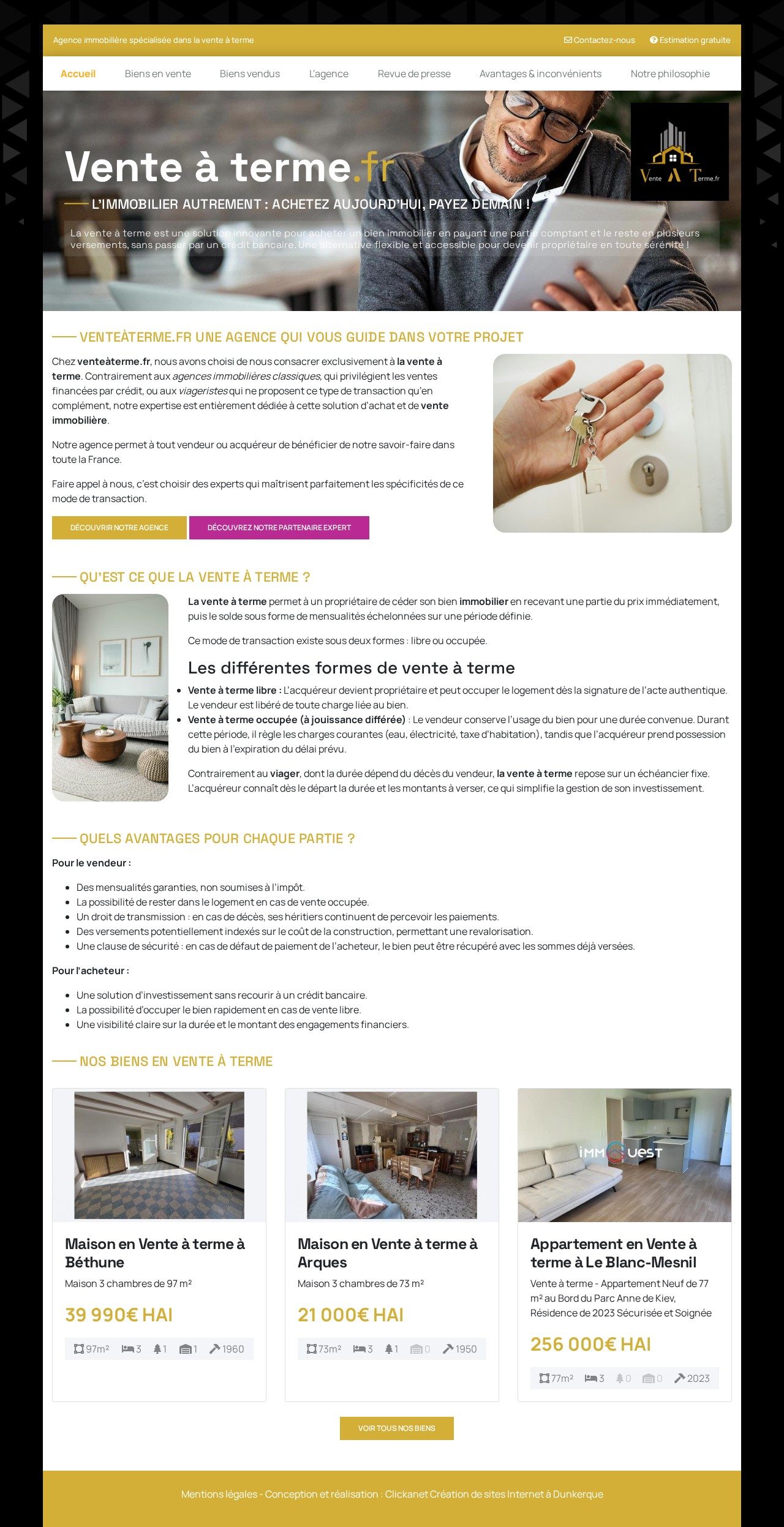 Site Internet Vente à terme.fr réalisé par Clickanet